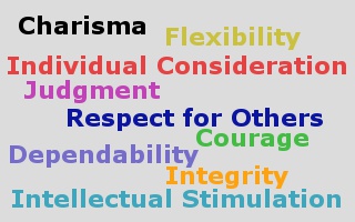 The Nine Traits of a Leader: charisma, individual consideration, intellectual stimulation, courage, dependability, flexibility, integrity, judgment, and respect for others